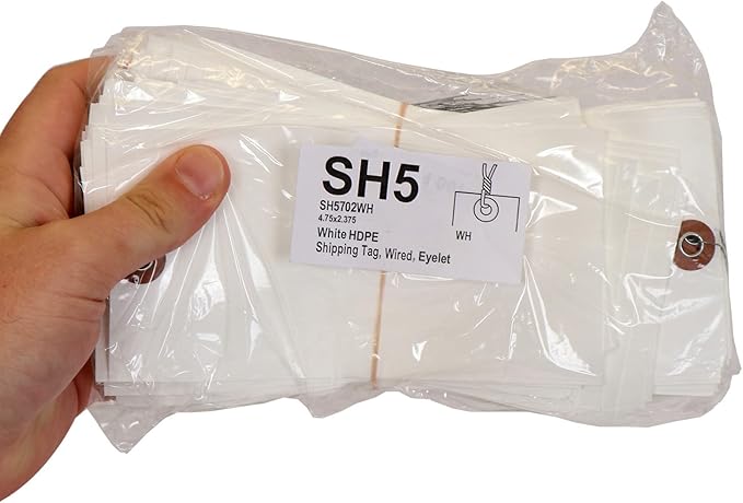 SmartSign 4.75 x 2.375 inch Blank White Shipping Tags with Wires (Size-5), Metal Eyelet, 7.5 mil HDPE Plastic, Writable, Pack of 1000