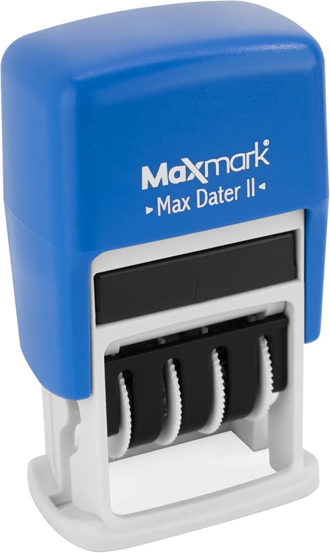 MaxMark Self-Inking Rubber Date Office Stamp with Shipped Phrase & Date - Blue Ink (Max Dater II), 12-Year Band