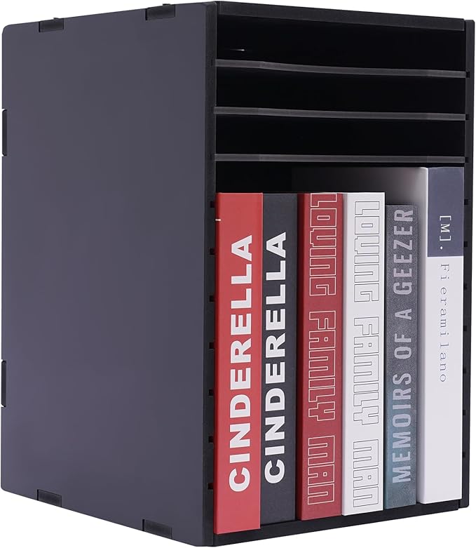 GUEYYSAN Vertical File Storage Rack, 11-Compartment Desktop Sorter Documents Box with Removable Shelves for Studios Office (Black)