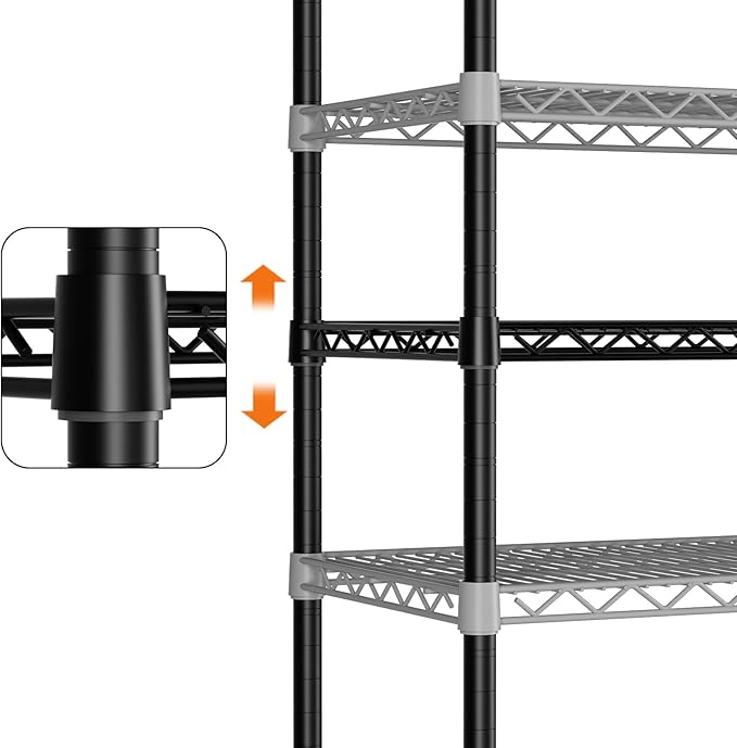 SINGAYE 5 Adjustable Heavy Duty Garage Shelving Wire Shelves Metal Standing Units Bathroom Organizers and Storage Shelf Closet Metal Pantry Kitchen 18" DX46 WX77 H Black