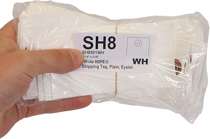 SmartSign 6.25 x 3.125 inch Blank White Shipping Tags with Metal Eyelet (Size-8), 7.5 mil HDPE Plastic, Writable, Pack of 1000 (No Wires), Made in USA