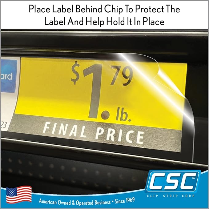 Clip Strip Corp. Price/Data Channel Label Holder Chips, Clear Plastic Tags, 3" L x 1.25" H, 7.5 Mil Thick, Gondola Shelf Edge, Reusable, Made for Point of Purchase Shelf Molding (250)