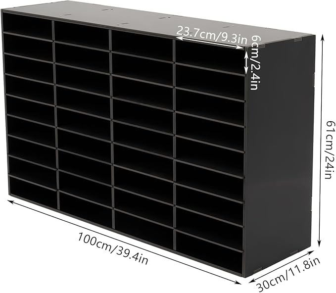 36 Slots Mail Sorters for Office, PVC Literature Organizer with Removable Shelves, Door-Less Mail Center Paper Storage Cabinet for Files Magazines Documents, 9.3 * 2.4in Each Slot (36 Slots - Black)