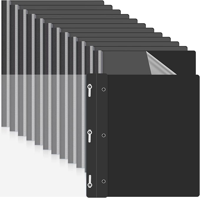 Teling 100 Pcs Plastic Report Covers with 3 Prong Fasteners 11.42 x 9.45 Inch Clear Front Report Covers Bulk Presentation Folders for School Document(Black)