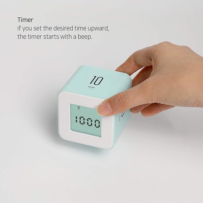 mooas Multi Cube Timer Clock (Mint) Rotating Flip Gravity Sensor Time Management Digital LED Clock & Timer 1, 3, 5, 10 min Setting ADHD Desk Office Productivity Kids Workout Kitchen
