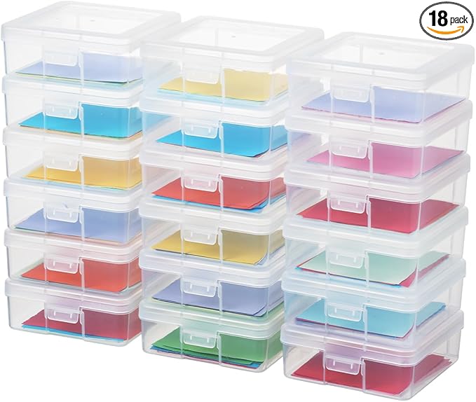 novelinks Stackable Plastic Clear Storage Box Containers with Latching Lid - Art Craft Supply Organizer Storage Containers for Pencil Box, Crayon, Beads, Jewelry (18 Pack Small -Clear)