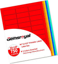 Gemsroyal Colored Address Labels Printable 1”×2-5/8",5 Colors Assorted(Red,Orange,Yellow,Blue,Green),Color Mailing Label Sticker Paper for Printer,Small Neon Moving Labels Printable,750 Color Stickers