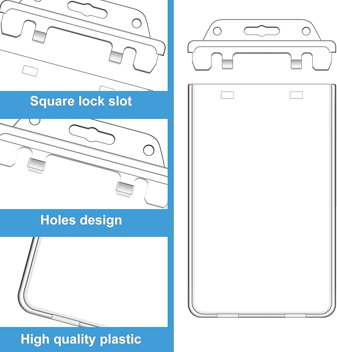 Tinlade 400 Pack Permanent Locking Hard Plastic Badge Holder Vertical Clear ID Badge Holder Heavy Duty Protector Case for Office School Card Travel 2.4 x 4.2 inches