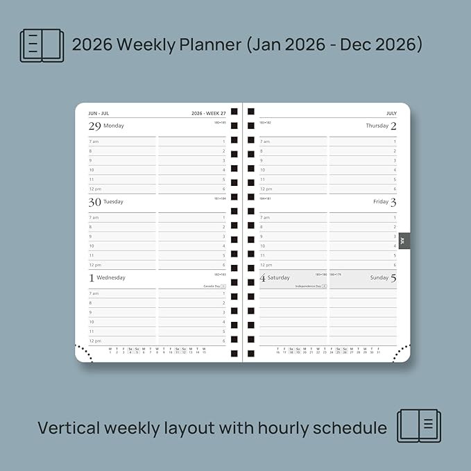 POPRUN Pocket 2026 Planner (Small Size- 4'' x 6.25'') Weekly and Monthly for Purse - Calendar 2026 (Jan. 2026 - Dec.2026) with Soft Cover, Plastic Ruler - Pink