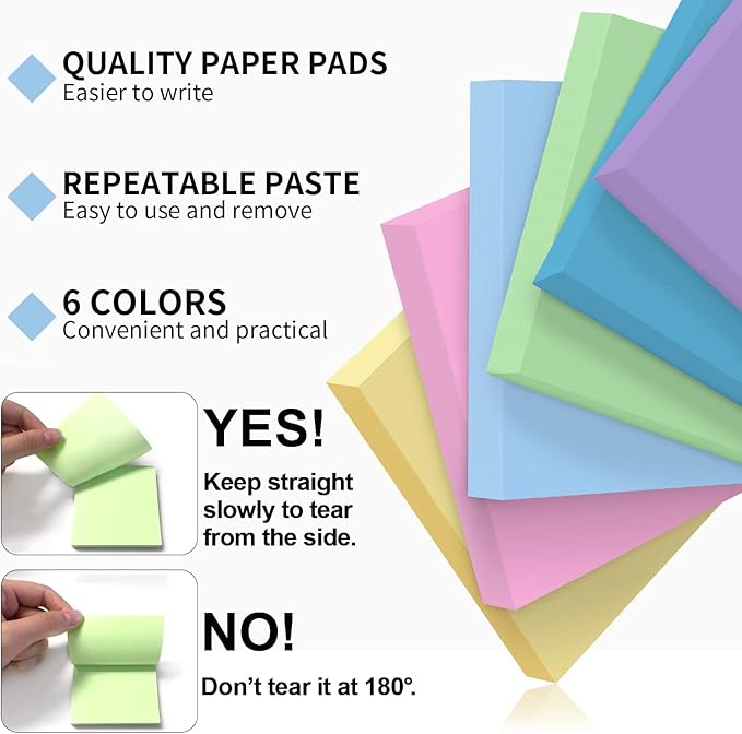 MyLifeUNIT Sticky Notes 3x3, Bulk Pack 54 Note Pads 5400 Sheets for Daily Reminder, Self-Stick Notes with 6 Assorted Colors