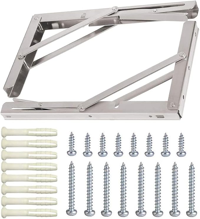 Folding Shelf Brackets, Max Load 300 lb, Heavy Duty Stainless Steel Collapsible Wall Mounted Shelf Brackets for Table, Space Saving DIY Bracket, Pack of 2 (2, 14 Inch)