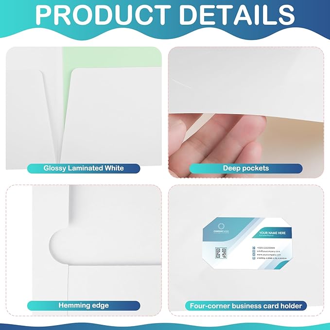 Yeaqee 200 Pack 2 Pockets Glossy Laminated Paper Folder First Day of School Presentation Folder Letter Size Two Pocket File Portfolio Holder Back to School Items Bulk for Teacher Office (White)