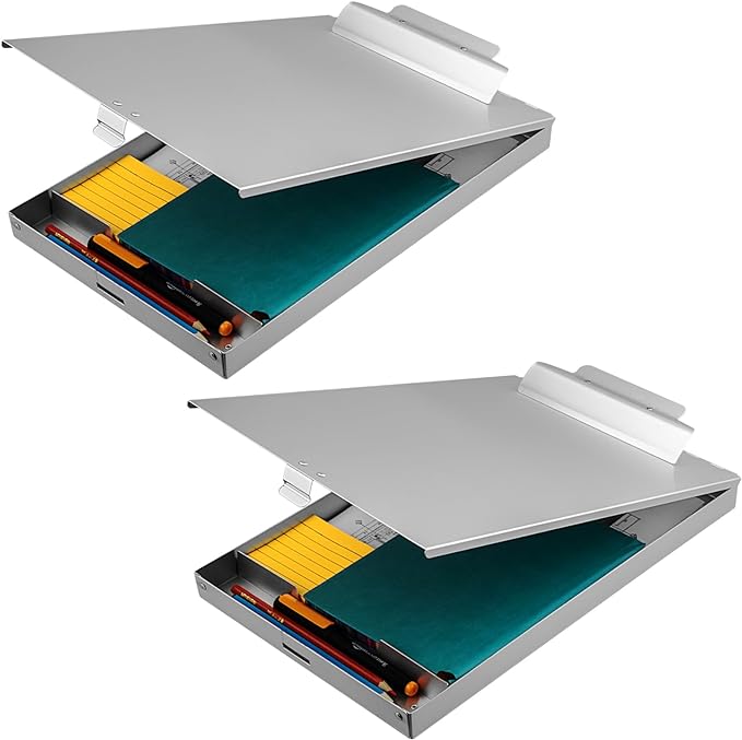 ZCZN Aluminum Clipboard with Storage, 2 Pack Recycled Metal Clipboard Box, Form Holder, Suitable for School, Office, Jobsite or Medical Staff, 9.25 x 13.78 Inches, Silver