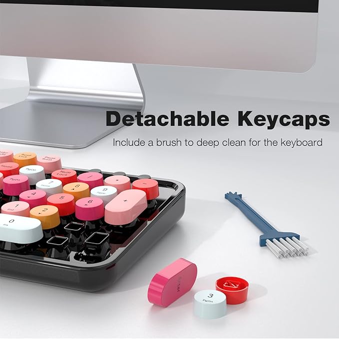 MOFII Wireless Keyboard and Mouse Combo, 2.4GHz Retro Full Size Typewriter Keyboard with Number Pad & Wireless Mouse for Laptop, PC, Desktop, Mac, Windows - Black Colorful