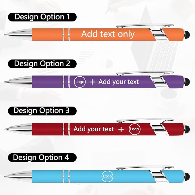 WYPAS Bulk Custom Pens - Personalized with Name, Engraved Text/Logo - Stylus Tip, Black Ink - Options for Corporate Gatherings, Events & Promotions (Pink)