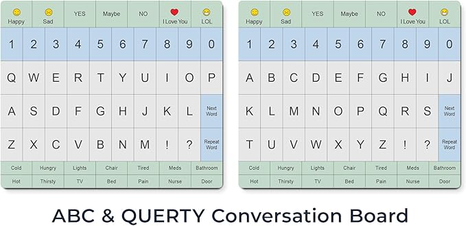 Adult Communication Board - Non-Slip, Portable Letter Chart for Non-Verbal, Stroke Recovery, Effective Visual Aids for Non-Speaking Patients, Pain Scale, QWERTY or ABC (QWERTY)