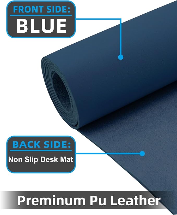 Pu Leather Desk Protector & Writing Pad, Non-Slip Laptop Mat - Waterproof, Office/Home (23.6"x13.8", Midnight Blue)