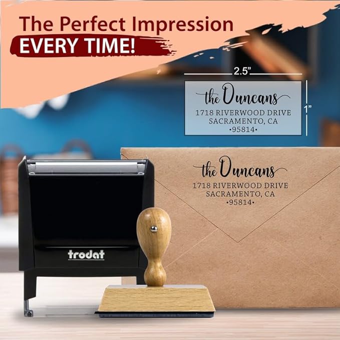 The Duncans Personalized Address Stamp | Envelope Return Address Stamps for Couples and Families | Custom Gift (1, Wood Handle)