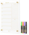 Clear Glass Weekly Dry Erase Calendar & Menu Non-Magnetic Whiteboard for Wall, Meal Plan & Grocery List White Board for Kitchen, 15x11, 7 Days Home Planner, 4 Wet Erase Markers Included, Yeoux