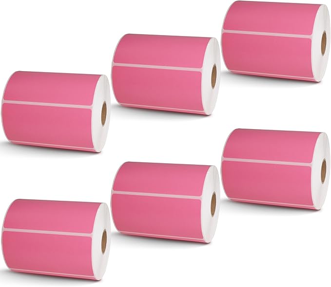 BETCKEY - 4" x 2" Barcode Shipping & Multipurpose Labels Compatible with Zebra & Rollo Label Printer,Premium Adhesive & Perforated[Pink, 6 Rolls, 4500 Labels]