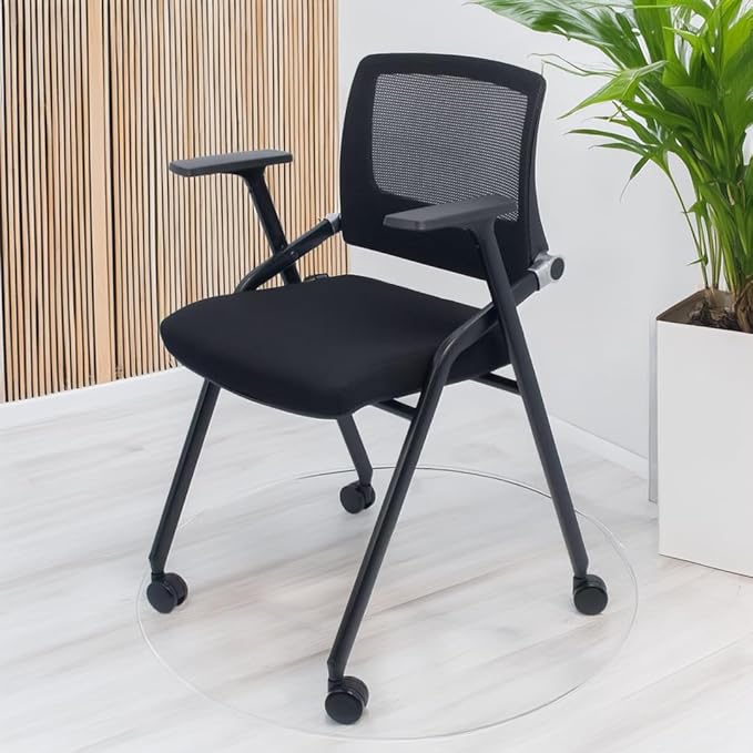 40 Pack Foldable Office Chairs with Wheels, Mesh Back, Arms and Portable - Folding Office Chairs Stackable for Conference Room Chair, Office Guest & Reception & Meeting Chair - (Black) 300 lbs.