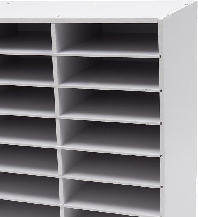 24 Slots Mail Sorters for Office, Desktop Literature Organizer with Removable Shelves, PVC Mail Center Paper Storage Cabinet for Files Magazines Documents, 9 * 2.6in Each Slot (24 Slots - White)