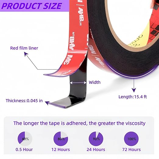 Gasenvan Double Sided Tape Heavy Duty, Mounting Adhesive Tape 1 in x 15.4 ft, Waterproof Adhesive Strip Tape for Indoor & Outdoor, Automotive Trim, Garage,LED Strip Lights, Home Decor