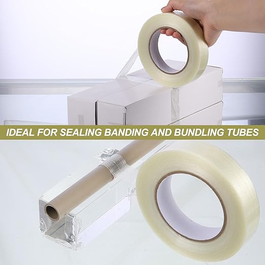 Treela 60 Rolls 1 Inch x 60 Yards Filament Strapping Tape 5.5 Mil Transparent Reinforced Fiberglass Heavy Duty Packing Shipping Tape for Sealing Binding Fixing