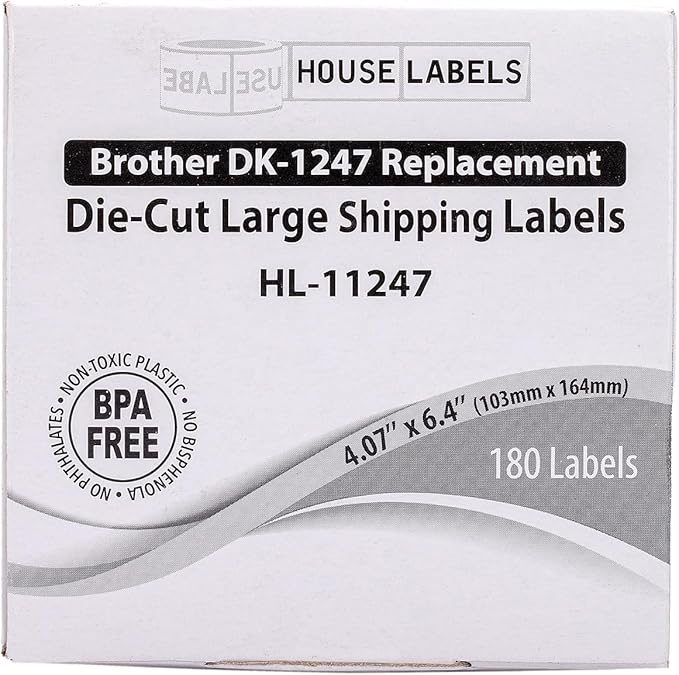 HOUSELABELS Compatible with DK-1247 Replacement Roll for Brother QL Label Printers; 180 Large Shipping Labels; 4.07" x 6.4" (103mm*163mm) - 20 Rolls