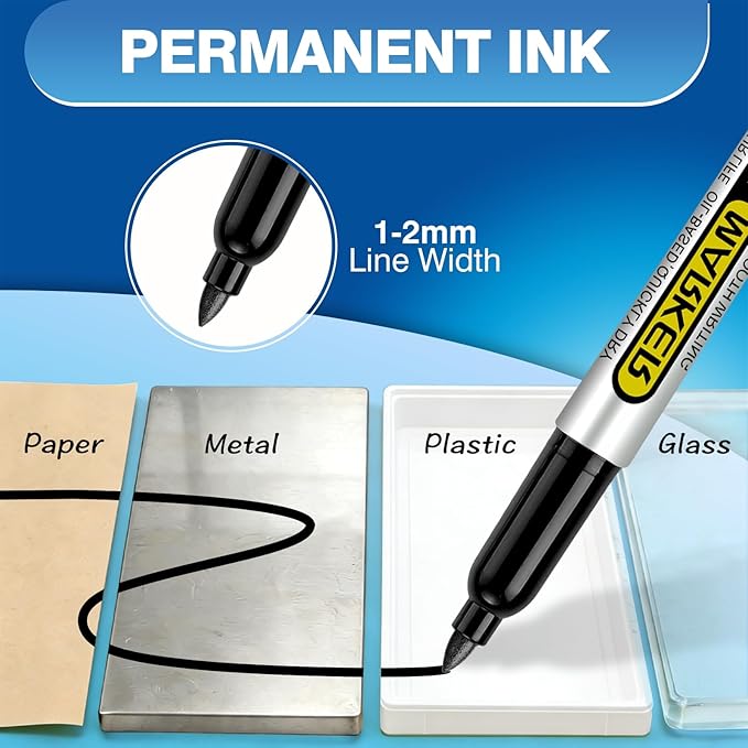 SFAIH Blue Permanent Markers Bulk - 24 Pack, 1s Quick Dry, Fine Point Permanent Markers for Paper Plastic Glass Metal Wood, Waterproof, Kitchen Classroom Office, Doodling, Marking, Non-Fading