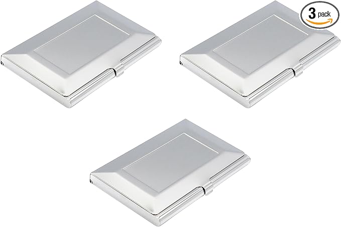Stephanie Imports Set of 3 Slim & Minimalist Metal Business Card Holder Unisex Case (Silver Rectangle)
