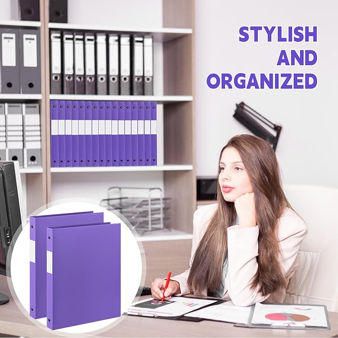 Henoyso 8 Pcs 3 Ring Binder 0.5 Inch Round Fits Letter Size 8.5'' x 11'' Paper Plastic Flexible Binder Bulk Holds 140 Sheets with 1 Pockets Versatile Organizer for Home Office School (Purple)