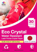 SHIKI Eco Crystal Laser Printer Paper/Copier - Double-Sided High Gloss, Water Slide, Tear-Resistant, Glossy Photo Paper for Laser Printer, No Lamination Needed, 30 Sheets, LTR Size, Made in Japan