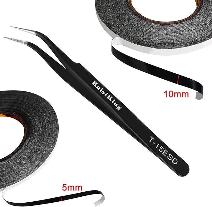 Kaisiking 10mm x 50M LCD Repair Tape for Phone Screen, Adhesive Tape with 1 Tweezers for Cell Phone, iPad, Tablets, Laptops, Camera