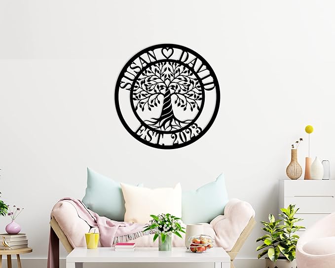 HYTSIGN Personalized Tree of Life Metal Sign, Custom Tree of Life Wall Art, Medium Size, Metal Material, Perfect for Wall Decor, Home Gifts Indoor and Outdoor, Wedding, Anniversary, Couple, Family