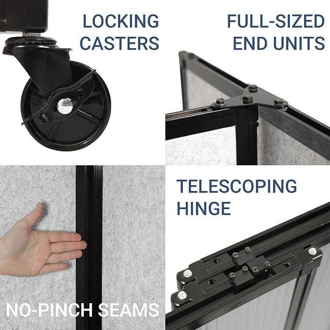 Versare Straightwall Sliding Portable Wall Partition | Freestanding Office Dividers | Locking Wheels | Temporary Room Separator | 11'3" Wide x 4' Tall Blue Spruce Fabric Panels