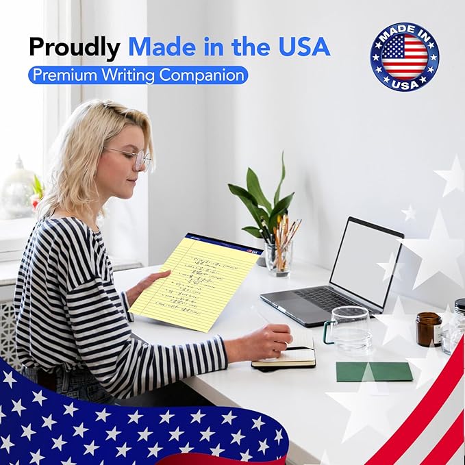 WritePads Legal Pad 8.5"x14" Note Pad,Wide Ruled Writing Pad,Canary Paper,6 Pack,50 Sheets Per Pad,Micro perforated Notepad,Made in the USA