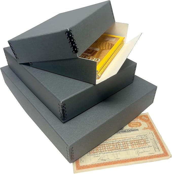 Lineco Museum Archival Storage Box, 11.75x15.25x3 in. Drop Front Design. Acid-Free with Metal Edge. Organize Photos, Pictures, Prints, Documents, Crafts, DIY. Gray, 8 Pack
