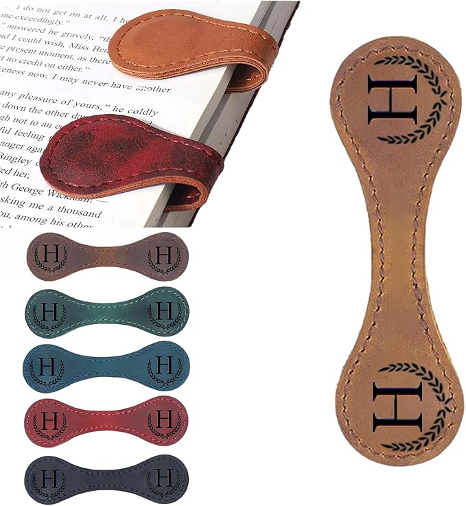 Personalized Magnetic Leather Bookmark, 26 Letters Custom Leather Bookmarks, Handmade, Leather Magnetic Bookmark for Book Lovers Readers Women Kid(Dark Yellow，H）