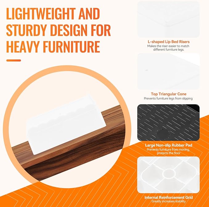 shouwuhho Furniture Risers, 4 Pack Bed Risers with Non-Slip Grip and Heavy Duty Support, 1 Inch 2 Inch 3 Inch 4 Inch Height Lift for Couch, Sofa, Table, Desk, Chair, Refrigerator - White, 1+1 Inch