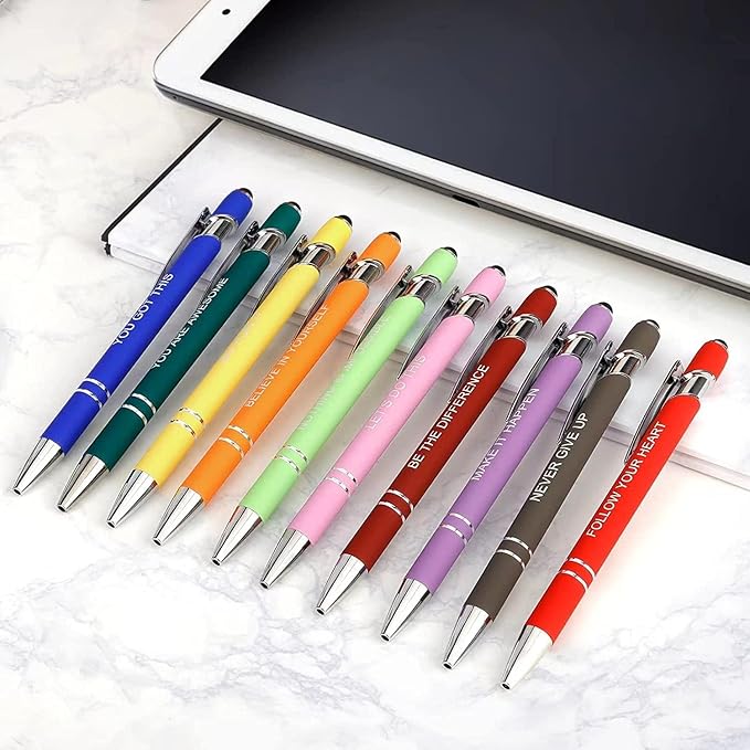 Greengines 20 Pcs Inspirational Pens - Motivational Ballpoint Pens Bulk with quotes Stylus Tip Gifts for School Office Supplies Black Ink