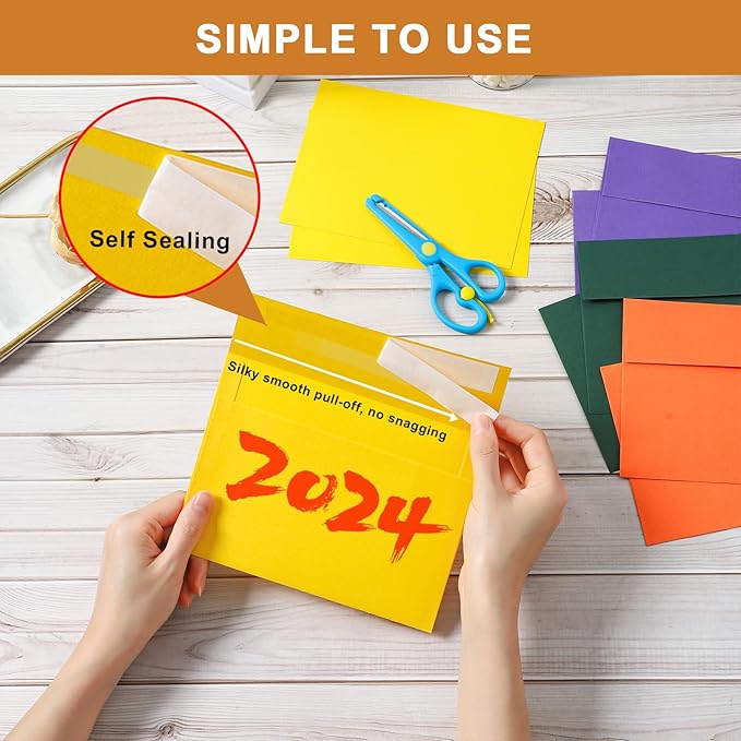 Silunkia 100 Packs 10 Assorted Colors Blank Note Cards and Envelopes 4.25 x 5.5 Heavyweight Single Panel Cardstock and A2 Envelopes Printable Self Seal for Wedding, Invitations, Thank You Cards