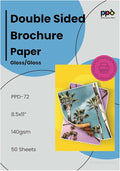 PPD Double Sided Photo Paper, Glossy Brochure Paper 8.5 x 11 for Inkjet Printer, 140 gsm, 6.2 mil Thick for Magazine, Flyer, Presentation, Program, Instant Dry & Water Resistant (50 Sheets)