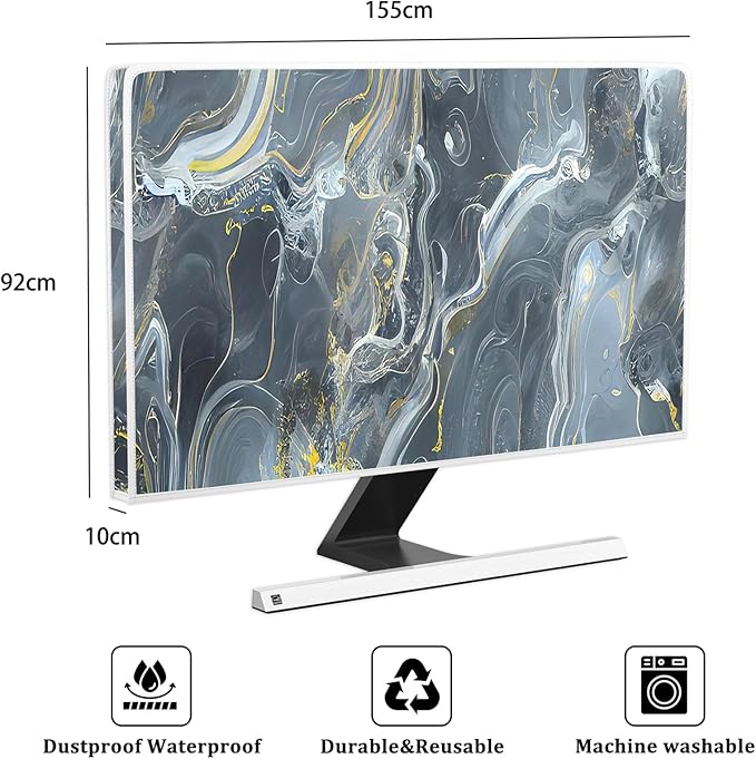 Baocicco Gray Gold Marble Waterproof 65 Inch TV Dust Cover Anti-Static Dustproof Protective Aesthetic Texture Screen TV Covers Full Body Cover for Television Screen Desktop PC LED LCD OLED