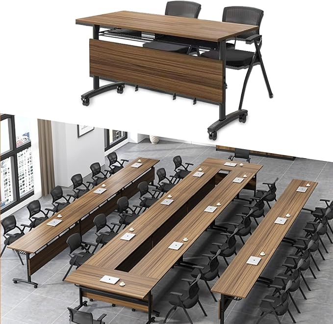 Foldable Conference Table Mobile Meeting Table,Large Modular Conference Room Tables for 2-10 People,Flip Top Mobile Training Table Rectangular Seminar Tables with Wheels for Office,Classroom,Warranty