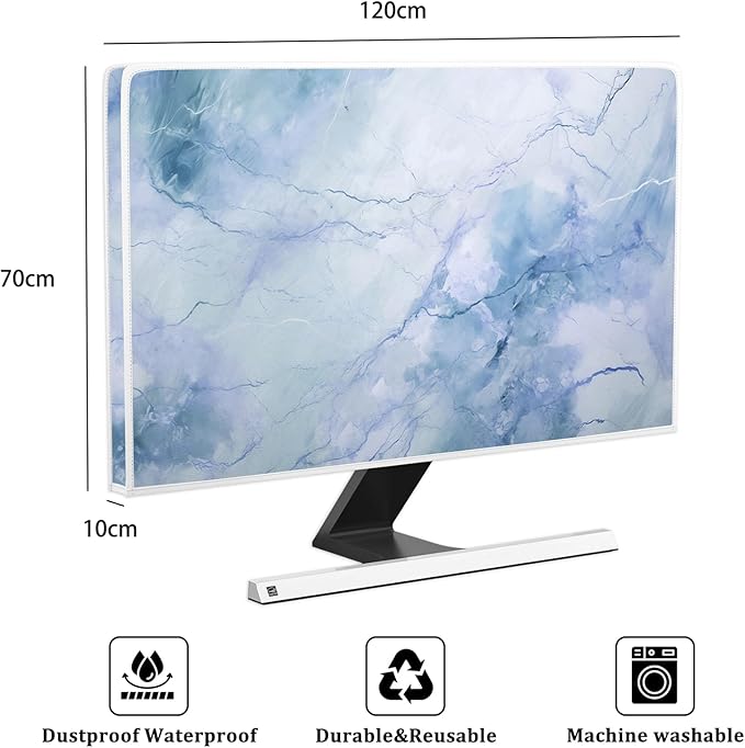 Baocicco Fashion Haze Blue Marble Screen TV Cover Cover 50, 51, 52 Inch Waterproof Full Body Covers for TV Display Screen Weatherproof Television Sleeve Compatible with Television LED LCD OLED TV