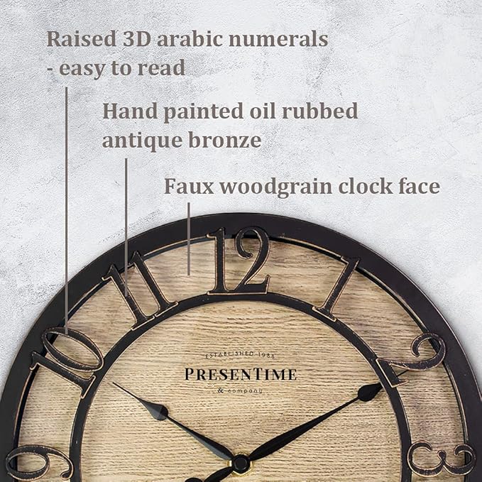 Presentime & Co 10" Farmhouse Series Wall Clock, Cottage Style, Vintage Design, Oil Rubbed Bronze
