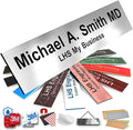 Door Name Plate Personalized for Office Brushed Steel Plastic Name Plate Black Letters - Made in USA 2x8 M1