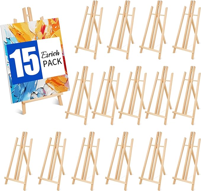 ESRICH 15pcs 17 Inch Tabletop Easels, Easel Stand for Painting,Tripod, Paint Party Easel, Kids Student Desktop Easel for Painting,Paint Easel for Canvas Paints