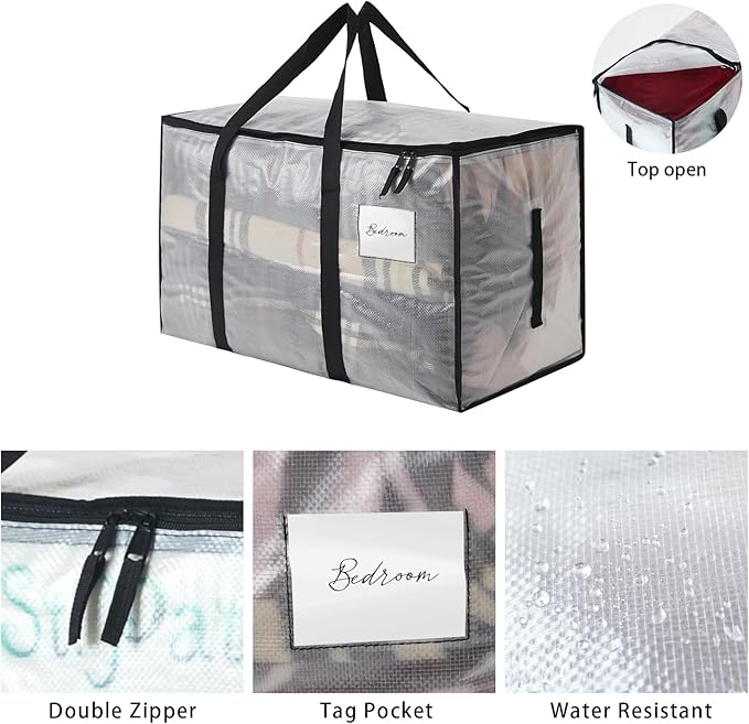 Heavy Duty 93L (24.5 Gallon) Stackable Plastic Storage Bins with Lids, Clear Totes for Moving, Home Organization & Christmas Storage - Durable Alternative to Moving Bags, Storage Bags, 6 Pack